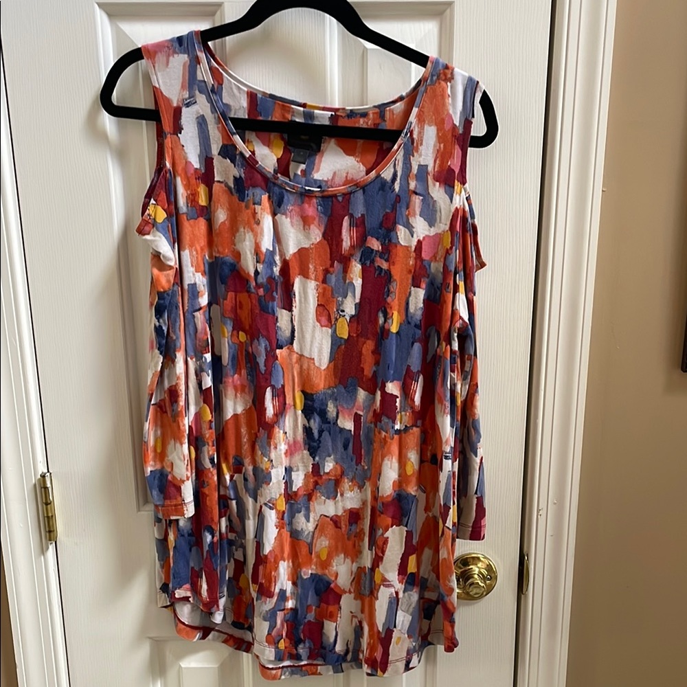 JM Collection Orange and Blue Asymmetrical Tank Top